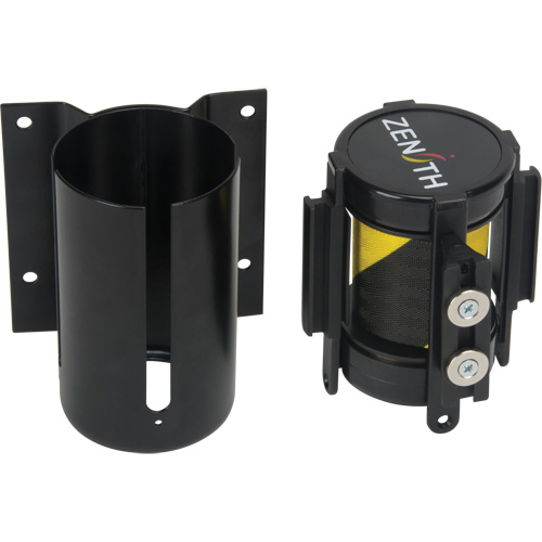 Barri&egrave;re &agrave; fixation murale avec ruban magn&eacute;tique, Acier, Fixation par vis, 7', Ruban Noir et jaune NTL Industrial