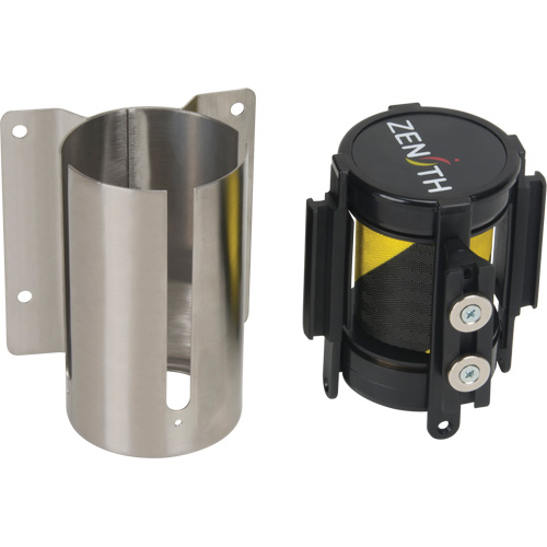 Wall Mount Barrier with Magnetic Tape, Steel, Screw Mount, 7', Black and Yellow Tape NTL Industrial