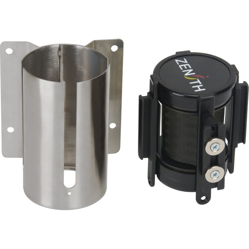 Barri&egrave;re &agrave; fixation murale avec ruban magn&eacute;tique, Acier, Fixation par vis, 7', Ruban Noir NTL Industrial