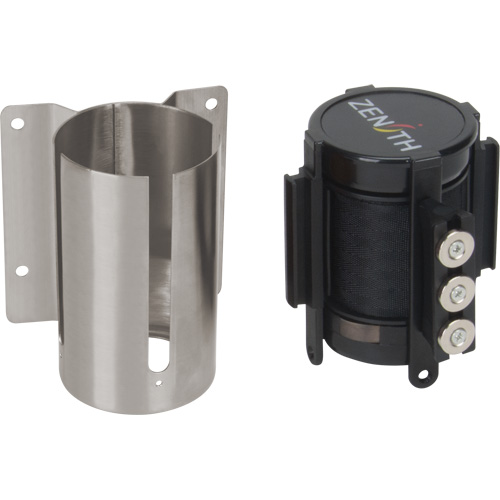 Barri&egrave;re &agrave; fixation murale avec ruban magn&eacute;tique, Acier, Fixation par vis, 12', Ruban Noir NTL Industrial