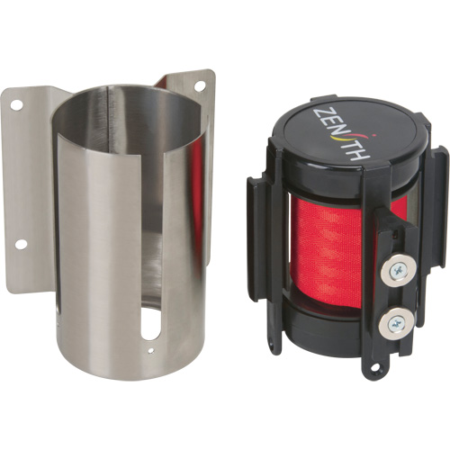 Wall Mount Barrier with Magnetic Tape, Steel, Screw Mount, 7', Red Tape NTL Industrial