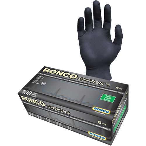 Sentron 6 Disposable Examination Gloves, Small, Nitrile, 6-mil, Powder-Free, Black, Class 2 NTL Industrial