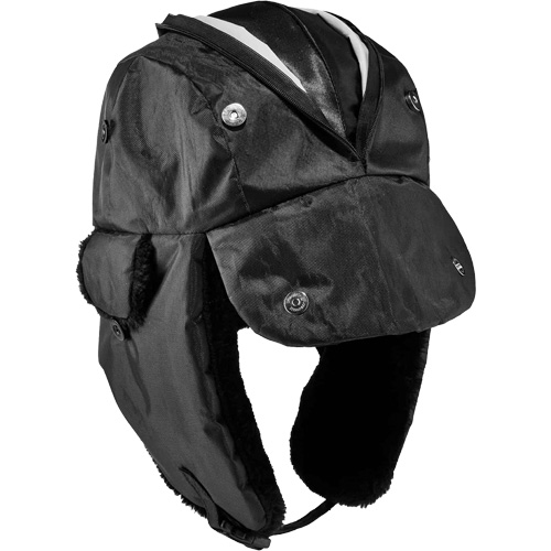 N-Ferno&reg; Zippered Trapper Hat, Polyurethane/Satin Lining, Medium/Small, Black NTL Industrial