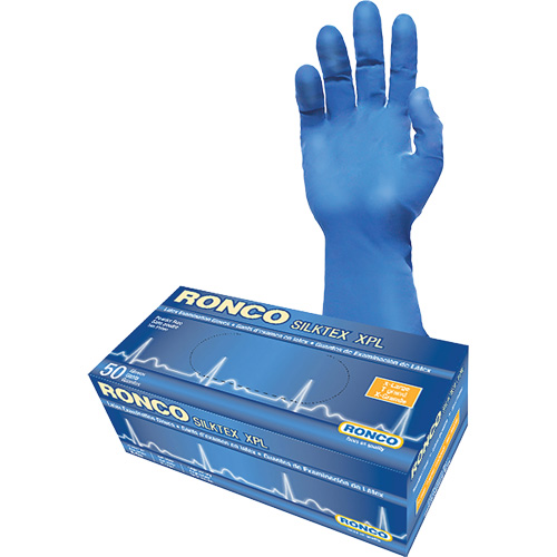SilkTex XPL Extra-Long Examination Glove, X-Large, Latex, 13-mil, Powder-Free, Blue, Class 2 NTL Industrial