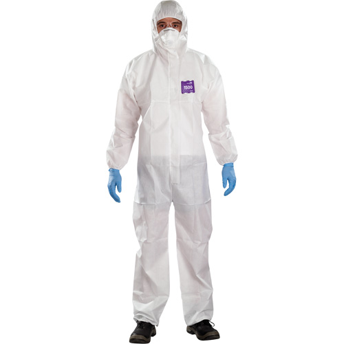 Alphatec Microchem Coveralls with Collar, Large, White, SMS NTL Industrial