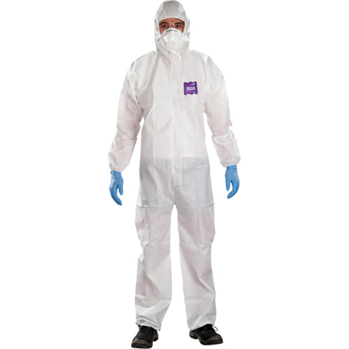 Combinaison 3 pi&egrave;ces avec capuchon AlphaTec Microchem r&eacute;sistant aux produits chimiques, 2T-Grand, Blanc NTL Industrial