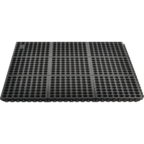 Cushion-Ease&reg; 550 Interlocking Anti-Fatigue Mat, Slotted, 3' x 3' x 3/4", Black, Rubber NTL Industrial