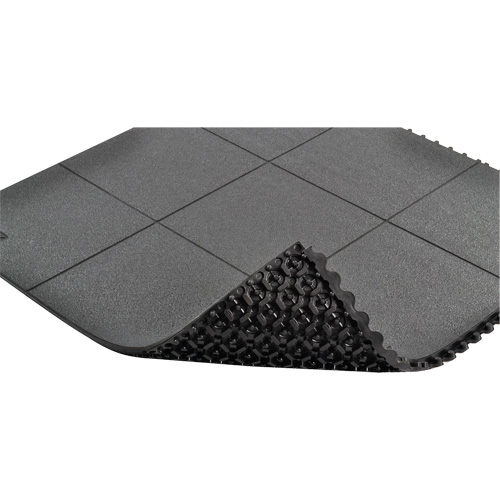 Cushion-Ease&reg; Interlocking Anti-Fatigue Mat, Pebbled, 3' x 3' x 3/4", Black, Natural Rubber NTL Industrial