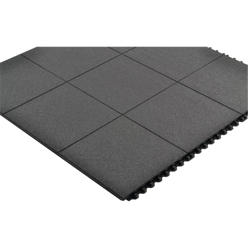 Cushion-Ease&reg; Interlocking Anti-Fatigue Mat, Pebbled, 3' x 3' x 3/4", Black, Natural Rubber NTL Industrial