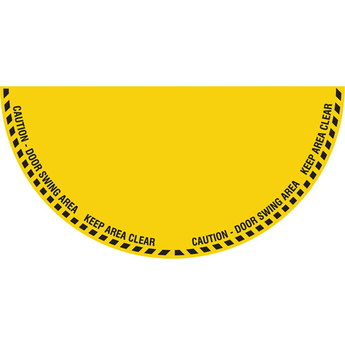 "Caution" Half Circle Swing Door Floor Sign, Adhesive, English with Pictogram NTL Industrial