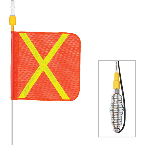 Tiges de s&eacute;curit&eacute; tout-temps de s&eacute;rie lourde avec lumi&egrave;re DEL constante Safety Whip, Fixation Ressort, Hauteur 3', Orange avec X r&eacute;fl&eacute;chissant NTL Industrial