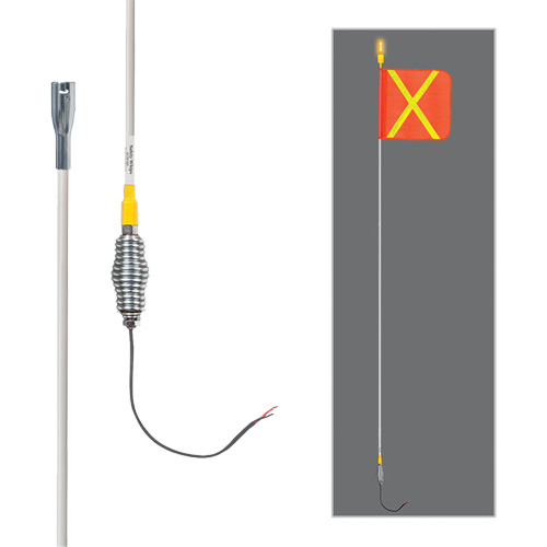 Tiges de s&eacute;curit&eacute; tout-temps de s&eacute;rie lourde avec lumi&egrave;re DEL constante Safety Whip, Fixation Ressort, Hauteur 10', Orange avec X r&eacute;fl&eacute;chissant NTL Industrial