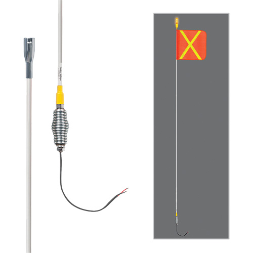 Tiges de s&eacute;curit&eacute; tout-temps de s&eacute;rie lourde avec lumi&egrave;re DEL constante Safety Whip, Fixation Ressort, Hauteur 12', Orange avec X r&eacute;fl&eacute;chissant NTL Industrial