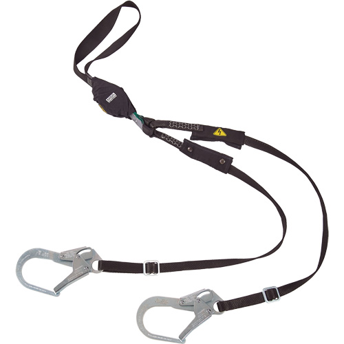 V-Series Utility Energy Absorbing Lanyard, 6', Rebar Hook Center, Snap Hook Leg Ends, Nylon NTL Industrial