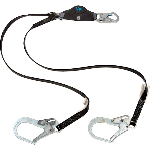 Anti-Corrosion Energy Absorbing Lanyard, 6', Rebar Hook Center, Snap Hook Leg Ends, Polyester NTL Industrial