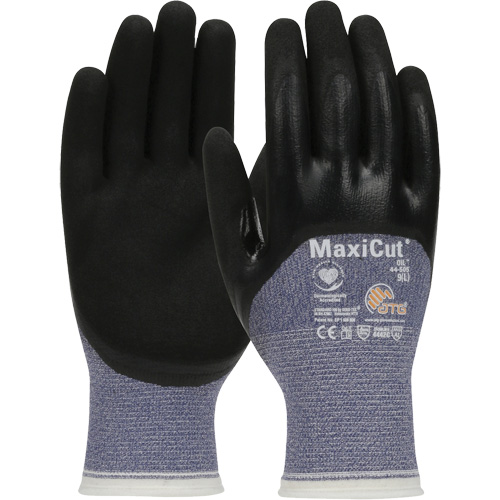 Gants r&eacute;sistants aux coupures dans un milieu de travail huileux ATG MaxiCut, Taille Grand, Calibre 15, Rev&ecirc;tement Nitrile, Enveloppe en Fil technique, ASTM ANSI niveau A3/EN 388 niveau 4/EN 388 niveau C NTL Industrial