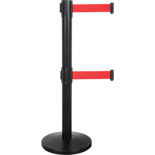 Barri&egrave;re pour le contr&ocirc;le des foules &agrave; courroie double, Acier, 35" h, Ruban Rouge, Longueur du ruban 7' NTL Industrial