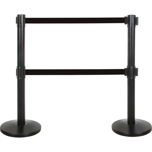 Dual Belt Crowd Control Barrier, Steel, 35" H, Black Tape, 7' Tape Length NTL Industrial
