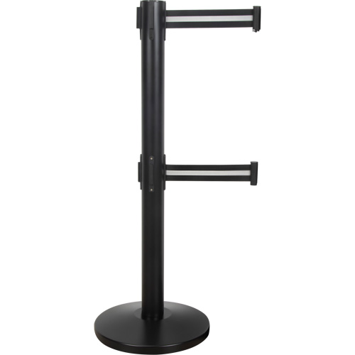 Barri&egrave;re pour le contr&ocirc;le des foules &agrave; courroie double, Acier, 35" h, Ruban Noir/Blanc, Longueur du ruban 7' NTL Industrial