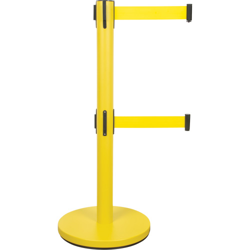 Dual Belt Crowd Control Barrier, Steel, 35" H, Yellow Tape, 7' Tape Length NTL Industrial