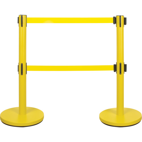 Dual Belt Crowd Control Barrier, Steel, 35" H, Yellow Tape, 7' Tape Length NTL Industrial