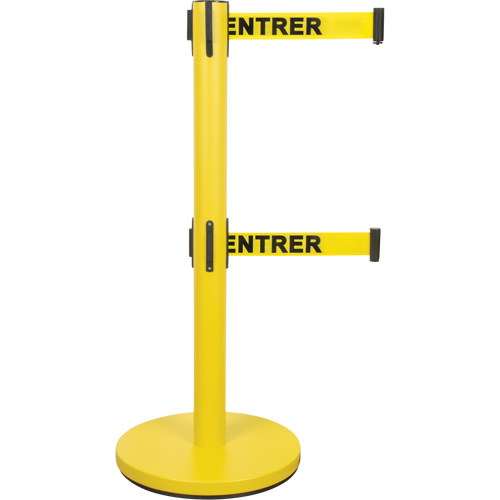 Barri&egrave;re pour le contr&ocirc;le des foules &agrave; courroie double, Acier, 35" h, Ruban Jaune, Longueur du ruban 7' NTL Industrial