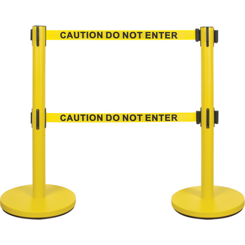 Dual Belt Crowd Control Barrier, Steel, 35" H, Yellow Tape, 7' Tape Length NTL Industrial