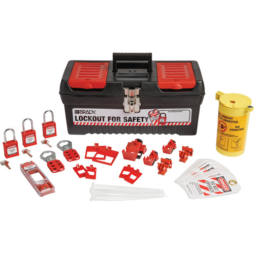 Trousse de cadenassage et d&eacute;tiquetage &eacute;lectrique avec cadenas de s&eacute;curit&eacute; en nylon dans une boîte &agrave; outils, Ensemble &eacute;lectrique, 33 composants compris NTL Industrial