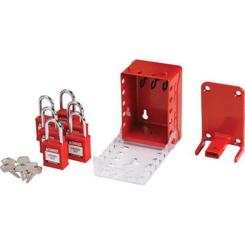 Ultra Compact Group Lockout Box with Nylon Safety Lockout Padlocks, Red NTL Industrial
