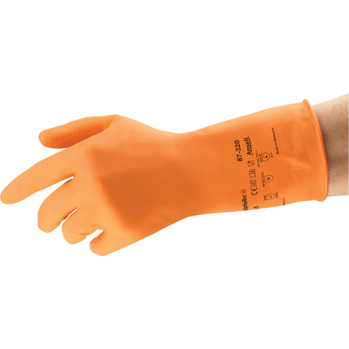 AlphaTec&reg; 87-320 Chemical-Resistant Gloves, Size 7.5, 11.8" L, Rubber Latex, Cotton/Flock-Lined Inner Lining, 17-mil NTL Industrial