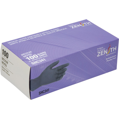 Gants jetables de calibre m&eacute;dical, Moyen, Nitrile, 6 mils, Sans poudre, Noir, Classe 2 NTL Industrial