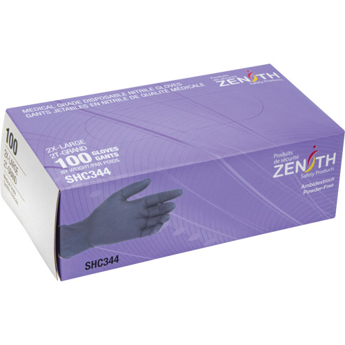 Medical Grade Disposable Gloves, 2X-Large, Nitrile, 6-mil, Powder-Free, Black, Class 2 NTL Industrial