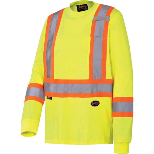 6982 Long-Sleeved Safety Shirt, Cotton, Small, High Visibility Lime-Yellow NTL Industrial