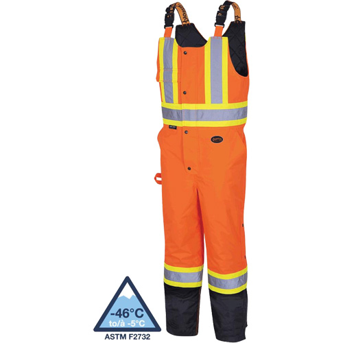 5040BB Waterproof Quilted Bib Pants, Polyester, X-Small, Black/High Visibility Orange NTL Industrial