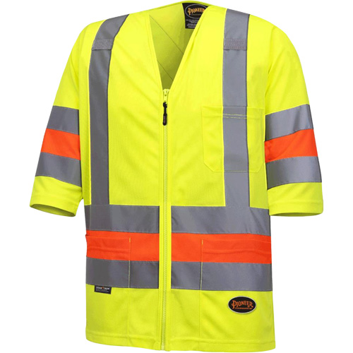6019 Short-Sleeved Quebec Traffic Control Shirt, Polyester, X-Small, High Visibility Lime-Yellow NTL Industrial