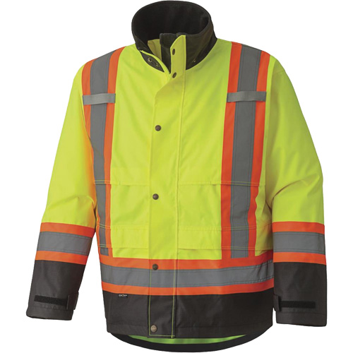5401 Veste de s&eacute;curit&eacute; imperm&eacute;able 300D Trilobal antid&eacute;chirure, Polyester, Noir/Jaune lime haute visibilit&eacute;, T-petit NTL Industrial