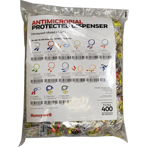 Recharge de bouchons doreille LL-30 pour le distributeur HL400, Vrac - Sac en poly, Avec cordon NTL Industrial