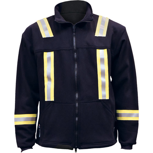 Flame Resistant Striped Full Zip Fleece Jacket, Medium, Navy Blue NTL Industrial