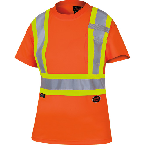 6948 Women's Bird's-Eye Safety T-Shirt, Polyester, X-Small, High Visibility Orange NTL Industrial