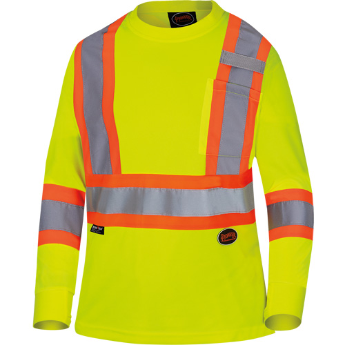 6969 Women's Bird's-Eye Long-Sleeved Safety Shirt, Polyester, X-Small, High Visibility Lime-Yellow NTL Industrial