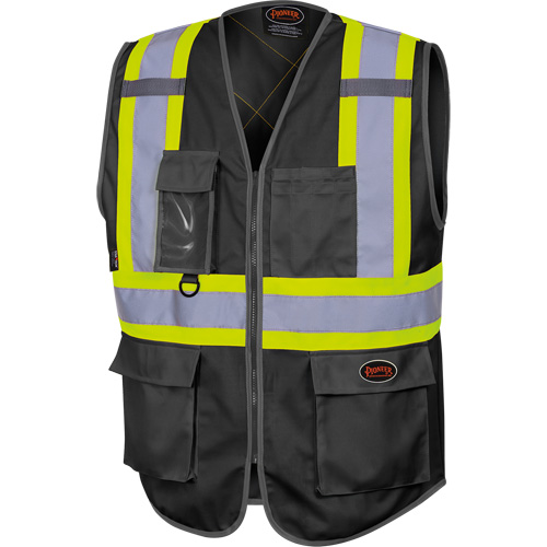 6959BK Veste de s&eacute;curit&eacute; haute visibilit&eacute; en tricot chaîne avec fermeture &agrave; glissi&egrave;re, Noir, T-petit, Polyester NTL Industrial