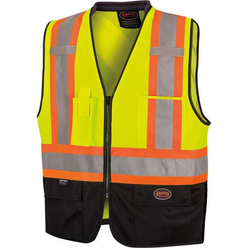 6895 High-Visibility Zip Front Bi-Colour Safety Vest, Black/High Visibility Lime-Yellow, 2X-Large/3X-Large, Polyester NTL Industrial