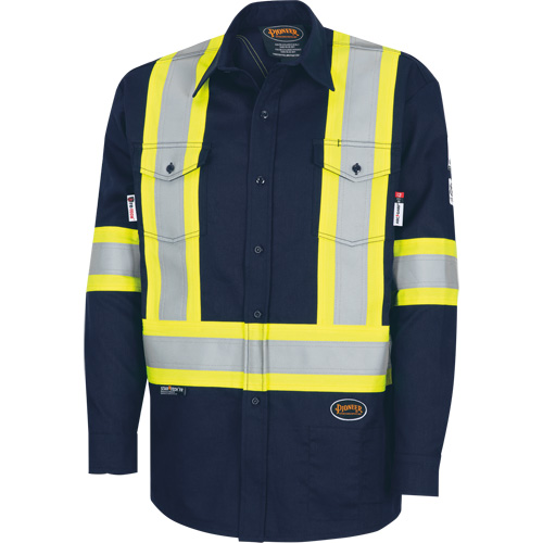 7742SF FR-TECH&reg; High-Visibility 88/12 Arc-Rated Safety Shirt, Small, Navy Blue NTL Industrial