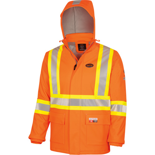 5884 Manteau imperm&eacute;able ignifuge et r&eacute;sistant aux arcs &eacute;lectriques avec capuchon Flash-Gard, Petit, Orange haute visibilit&eacute;, 51 cal/cm² NTL Industrial