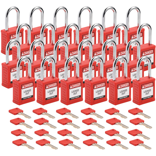Cadenas de verrouillage Velocity, Rouge, Cl&eacute;s identiques, Nylon, Largeur de 1-1/2" NTL Industrial