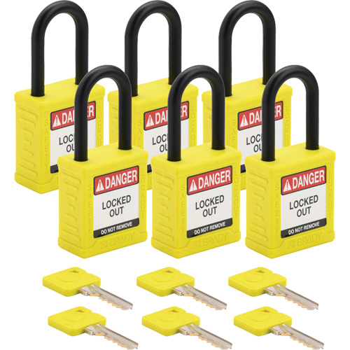Velocity Lockout Padlocks, Yellow, Keyed Different, Nylon, 1-1/2" Width NTL Industrial