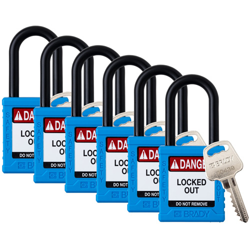 Cadenas de verrouillage Velocity, Bleu, Cl&eacute;s identiques, Nylon, Largeur de 1-1/2" NTL Industrial