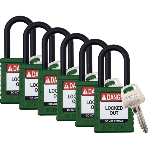 Cadenas de verrouillage Velocity, Vert, Cl&eacute;s identiques, Nylon, Largeur de 1-1/2" NTL Industrial