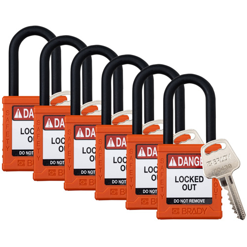 Cadenas de verrouillage Velocity, Orange, Cl&eacute;s identiques, Nylon, Largeur de 1-1/2" NTL Industrial