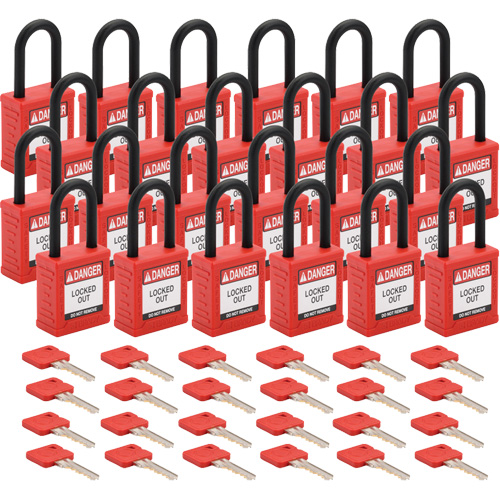 Cadenas de verrouillage Velocity, Rouge, Cl&eacute;s diff&eacute;rentes, Nylon, Largeur de 1-1/2" NTL Industrial